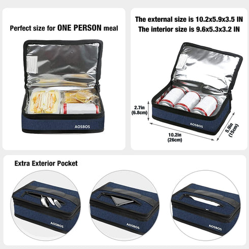 Aosbos Small Lunch Bag, Blue, Unisex Portable Mini Cooler, Insulated Thermal Bag for Men and Women
