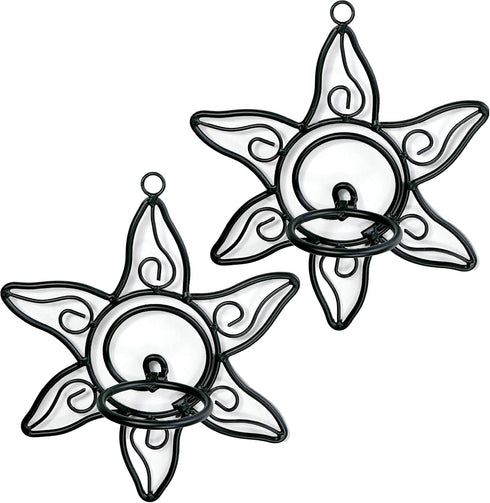 Set 2 Lilys Home Southwestern Sun Decorative Votive Candle Tea Light Wall Mount Sconces, Black Steel, with Clear Glass