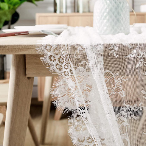 Hooqict 4 Pack Lace Table Runner - 14 x 120 Inch Ivory White Classy Table Runner for Rustic Wedding Decor