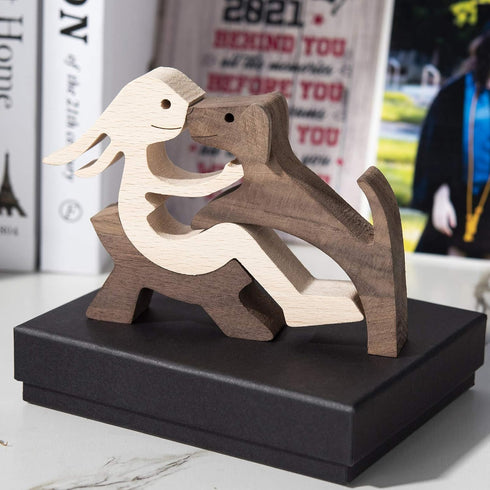 BOBO BIRD Wooden Dog Cat Family Statue, Handmade Wood Decoration, Cute Puppy and Kitty Figurine Craft for Home