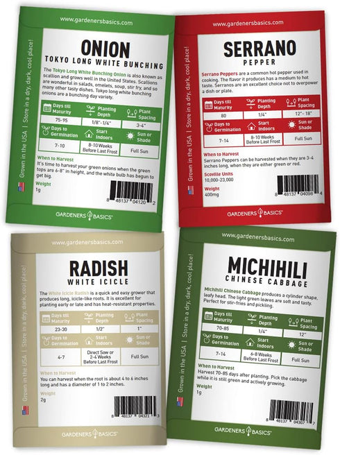 8 Packets Gardeners Basics, Asian Vegetable Seeds for Planting Bok Choy, Michihili (Napa) Chinese Cabbage, Tatsoi