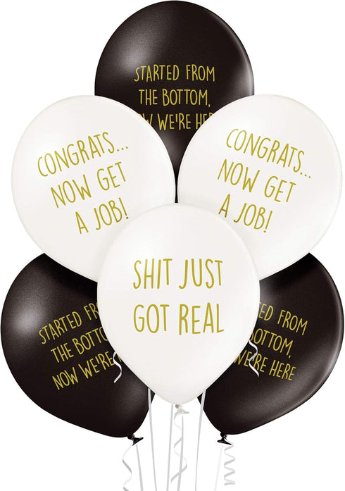 Rude Graduation Balloons - Pack of 12 Premium Funny White and Black Balloons - Class of 2025