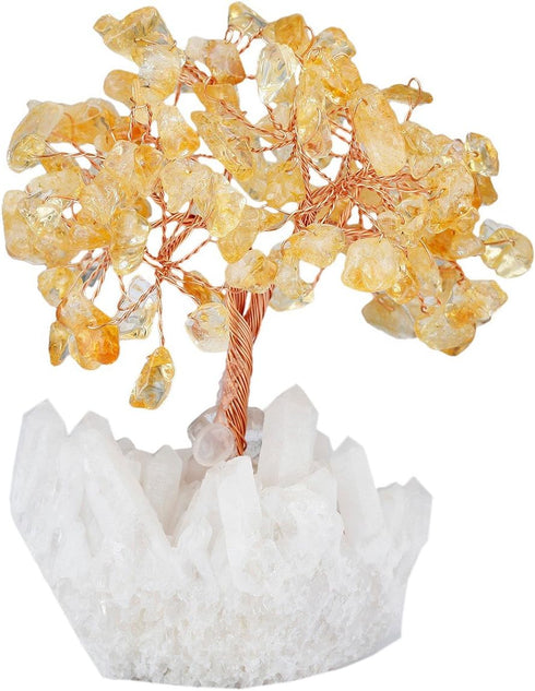 mookaitedecor Citrine Crystal Tree, Bonsai Money Tree with Quartz Cluster Rock Crystal Base for Wealth