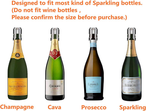 3 Pack Set Champagne Sealer Stopper, BGMAX Stainless Steel Sparkling Wine Bottle Plug Sealer with a Longer Sealing