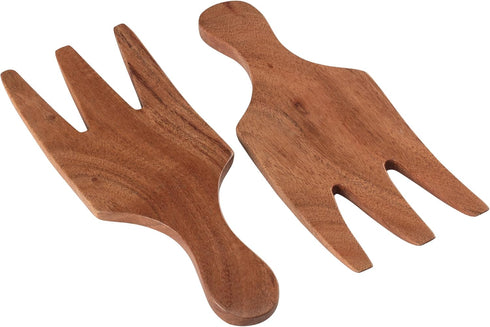 Folkulture Set of 2 Acacia Wood Salad Hands, Salad Tongs for Serving Salad Mixes, Pasta, Fruit (Natural)