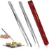 Namre' Tweezer Tongs for Cooking - 2 Pack Stainless Steel Plating Tweezers, Thin Chopstick Tongs, 12 Inch, Silver