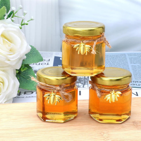 XING-RUIYANG 60 pack 1.5 oz Mini Honey Jarsbaby shower favors,There's honey sticks, bee pendants, stickers and gold