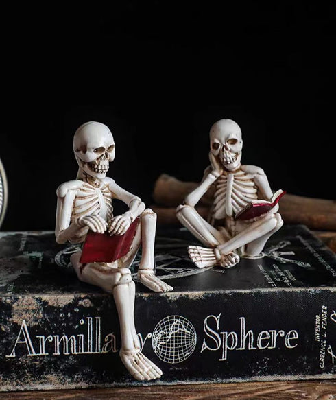 Halloween Skull Statue, Reading Women Thinker, Modern Bookshelf Decor, Halloween Figurines, Room Decor for Shelf