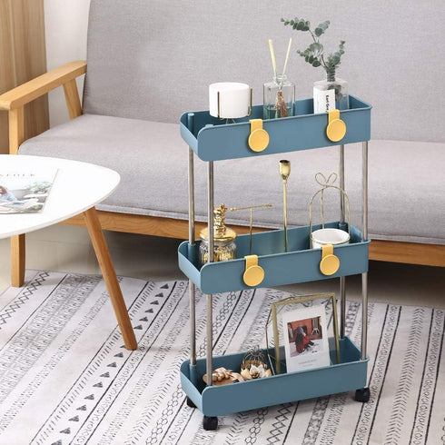 3-Tier Melody House Slim Mobile Shelving Unit on Wheels, Slide Out Rolling Bathroom Storage Organizer, Utility Carts