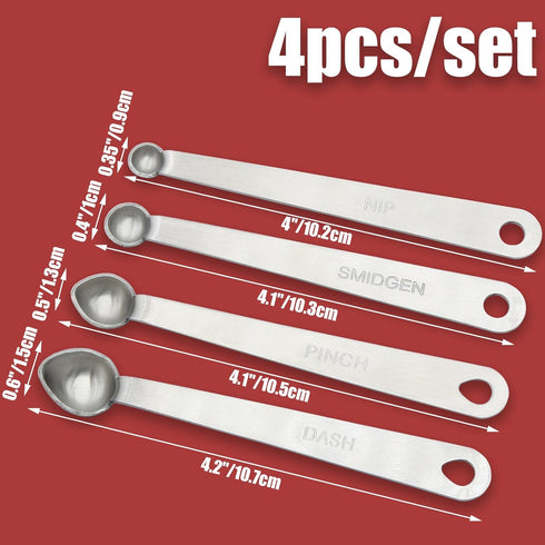 Luomorgo 4 Pcs/Set Measuring Spoons Set, Stainless Steel Measuring Spoons, Nip 1/64 tsp, Smidgen 1/32 tsp, Pinch 1/16 tsp, Dash 1/8 tsp for Measuring Dry and Liquid Ingredients