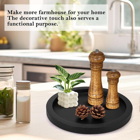Counter Rustic Decorative Wooden Serving Tray Home Decor Round Ottoman Coffee Table Trays Farmhouse Living Room Dinner