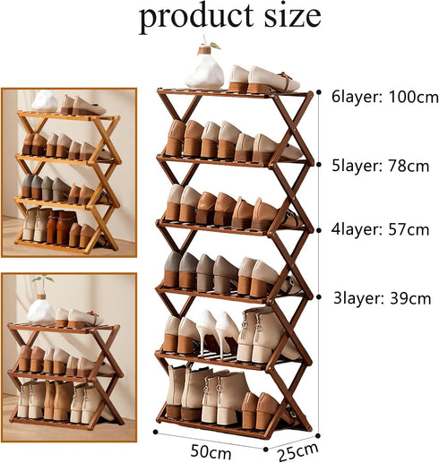 Closet,Portable Closet (Brown-3 Jessie Bamboo Shoe Rack,Free Standing Shoe Rack for Folding Shoe Storage Rack, Space