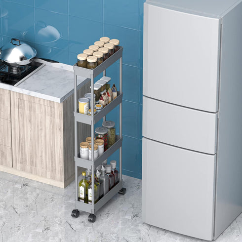 Sooyee 4 Tier Slim Rolling Storage Cart, Mobile Shelving Unit Organizer for Kitchen and Bathroom