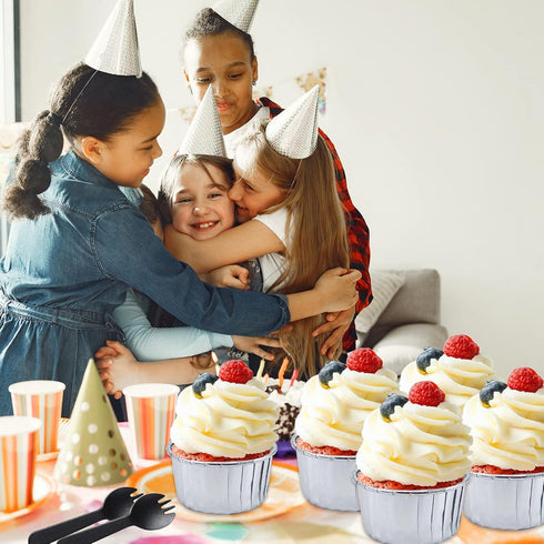 50 Pack Foil Cupcake Liners with Dome Lids, LNYZQUS 5.5 Oz Large Muffin Cups, Disposable