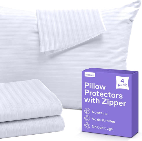 Set of 4 King Size Pillow Protectors with Zipper, 100% Resistant to Stains, Dust & Dirt, Washable Covers