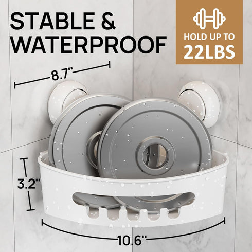 2 Pack LEVERLOC Corner Shower Caddy Suction Cup, shower shelves suction cup, Basket Powerful Bathroom, Waterproof