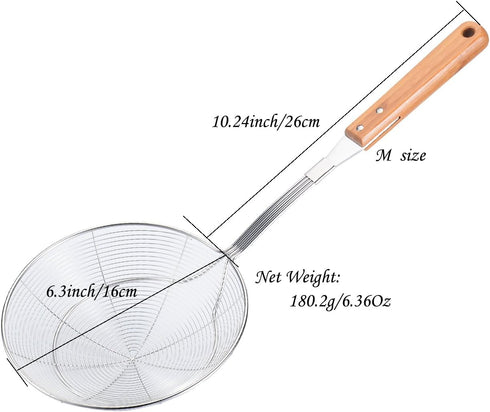 Tenta Kitchen Stainless Steel Wire Strainer - Bamboo Handle, M Size, Over 6 Inch