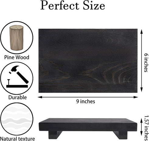 Wooden Bathroom Counter Organizer, Black Pedestal Stand Decorative Tray for Soap Holder and Kitchen Decor