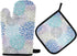 Dahlia Flower Oven Mitts and Pot Holders Set, Heat Resistant Non-Slip Daisy Sunflower Oven Gloves for Cooking Baking BBQ