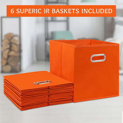 Set of 3 Fabric Cubby Storage Bins, 13x13x13 Inches, Foldable Organizer Bins with Dual Handles, Orange