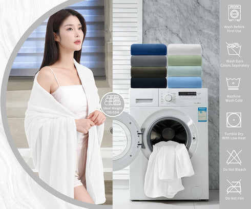 8 Set |2 Sheet,2 Towels,4 Set Piece Bathroom Towel White Oversized Large Bath Towels Hand Washcloths|Ultra Soft