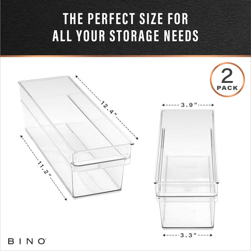 BINO Plastic Storage Bins, Small Shallow, Multipurpose Organizer for Kitchen Pantry, Clear Containers