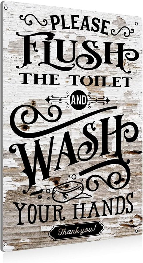 BEASTZHENG Rustic Metal Tin Sign Wall Decor - Farmhouse Bathroom Quote Saying for Toilet Restroom Home Gifts