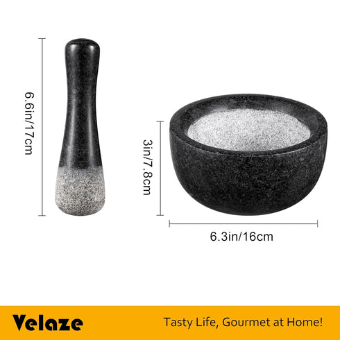 Set, 100% 6.3 Inch 16 oz Mortar(2 Velaze Large Mortar and Pestle Granite, Natural Unpolished, Herb Crusher, Spice
