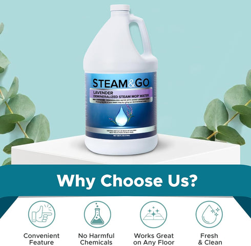 Steam and Go Demineralized Water, Lavender Scent Cleaning Solution for Steam Mop & Floor Cleaning - 128 Fl. Oz