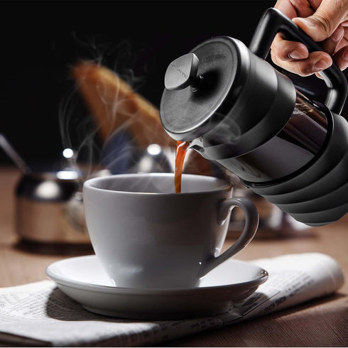 Ovente French Press Coffee Maker 12 Ounce - Heat Resistant Borosilicate Glass, 4 Filter Stainless-Steel System