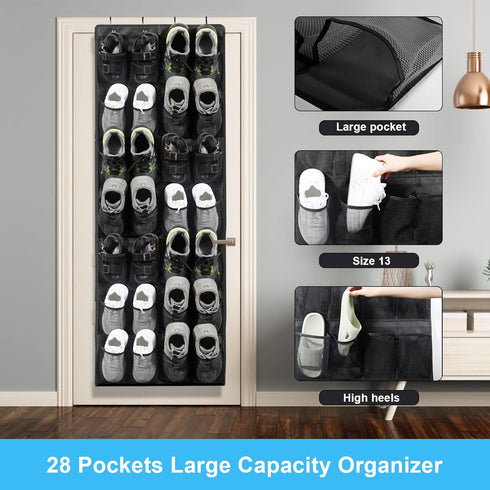 28 Closet Over the Door Shoe Organizer Mesh Pockets Hanging Shoes storage Shoe Rack for Entryway Bedroom Bathroom
