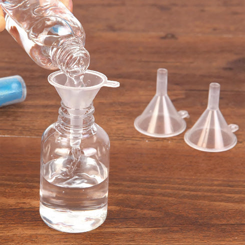 JOHOUSE 50PCS Mini Clear Plastic Funnels for Filling Small Bottles, Lab Bottles, Sand Art, Perfumes, Oils, Spices,