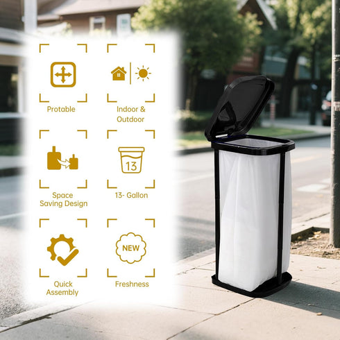 DTOMCD 15 Portable Trash Bag Holder Collapsible Trash Can with Lid, Trash Can for Outdoor Indoor Camping, Kitchen