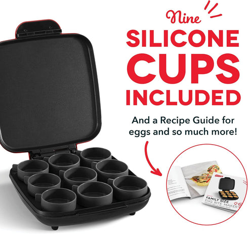 Dash Sous Vide Style Egg Bite Maker - Family Size for Breakfast Bites, 9 Servings, Keto & Paleo Friendly (Red)