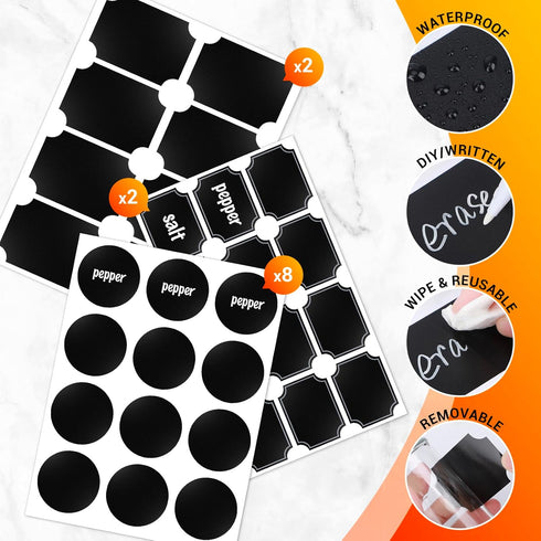 Segarty Spice Jar Set with Labels - 3 Pack 6oz Glass Jars with Shaker Lids, 136 Labels Stickers and 1 Chalk Marker