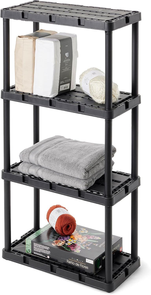 Gracious Living 4 Shelf Knect-A-Shelf, Ventilated Light Duty Storage Unit for Home, Garage, Basement, Black