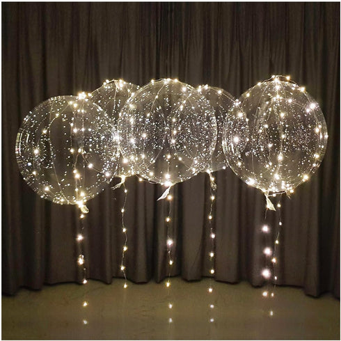 Lightsfever Warm White LED Balloons with Batteries - Clear Transparent for Helium or Air, Wedding Proposal, Birthday