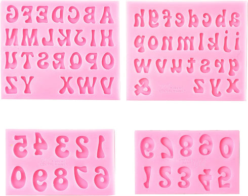 Silicone Fondant Molds for Baking Desserts, 0-9 Numbers and 26 Letters Molds, Chocolate Molds (4 Pack)