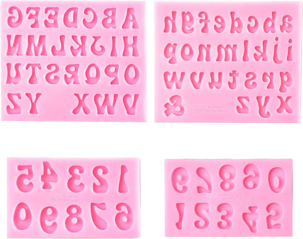Silicone Fondant Molds for Baking Desserts, 0-9 Numbers and 26 Letters Molds, Chocolate Molds (4 Pack)