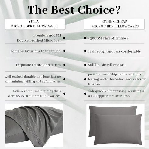 YIYEA King Pillow Cases Set of 4, Ultra Soft 1800TC Hotel Quality Double Brushed Microfiber Embroidered Pillowcases,
