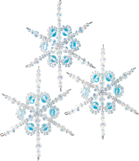 SOLID OAK Beaded Ornament KIT, Shimmer Snowflakes, Makes 3 for Christmas