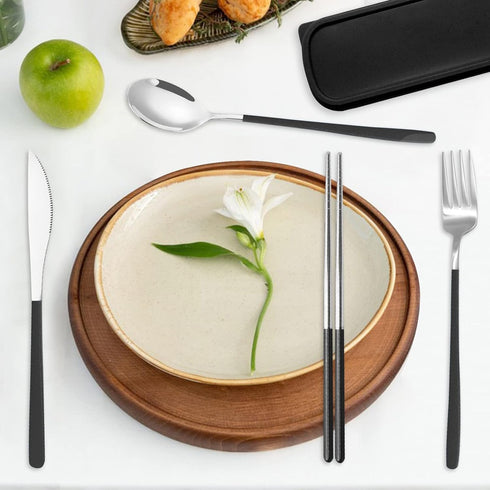 Reusable Utensils with Case, Travel Silverware Set with Case, 18/8 Stainless Steel Flatware Set Include Knife Forks Spoons Chopsticks Portable Cutlery Set for Lunch Box Office Picnic Daily Eating by TWUTGAYW