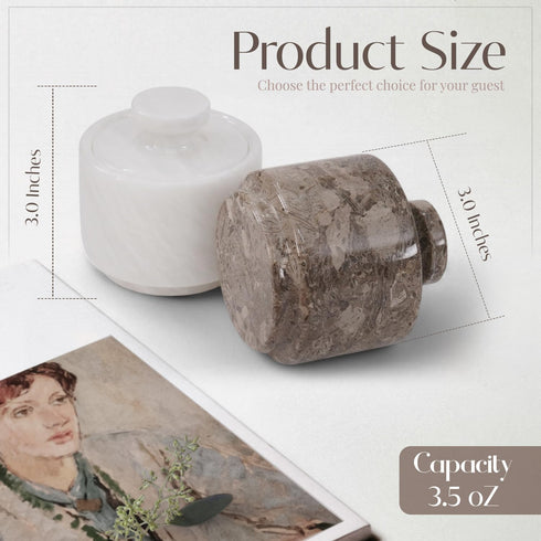 3" MARBLOUS KRAFTS Marble Salt Cellar with Lid White and Oceanic Celtic Salt & Pepper Containers, Perfect for Home