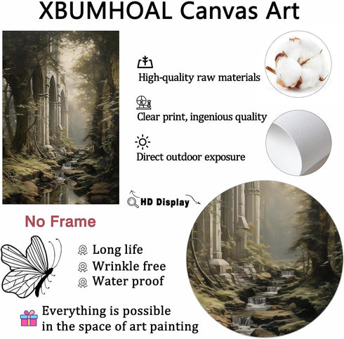 Dark Forest Wall Art 16x24inch, Gothic Landscape Poster and Vintage Castle Canvas Prints No Frame