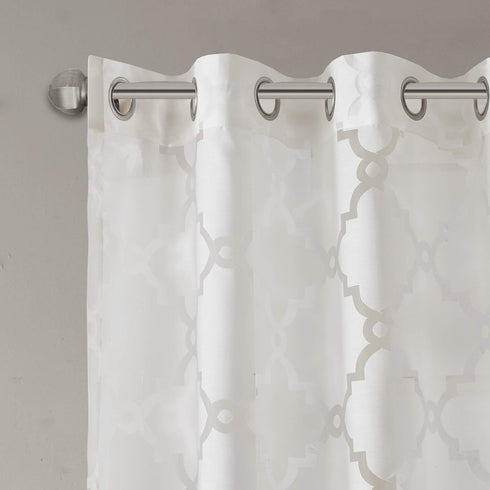 Madison Park Eden Single Curtain, Modern Contemporary Light Sheers for Bedroom, 50x84, White, Geometric Pattern