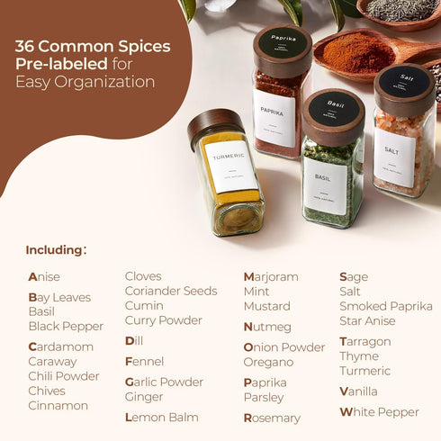 24Pcs (4Oz) ComSaf Glass Spice Jars with Label, Airtight Seasoning Containers with Lid for Home Cooks to Organizing