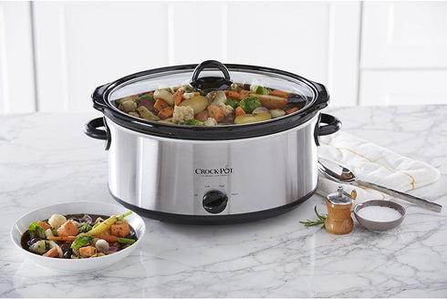 Crock-Pot 7 Quart Oval Manual Slow Cooker, Stainless Steel (SCV700-S-BR), Versatile Cookware for Families