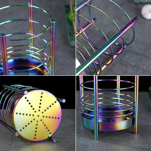 Rainbow Kitchen Utensil Holder for Counter, Stainless Steel Crocks with Rainbow Titanium Coating, Easy Cleaning