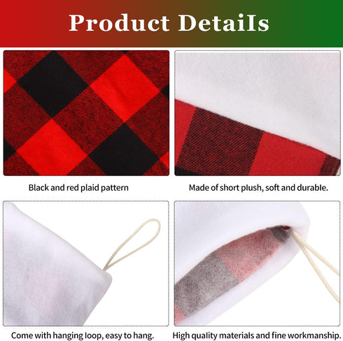 DERAYEE 6 Pack Christmas Stockings, 18 Inch Large Red Black Buffalo Plaid for Family Holiday Xmas Party Decoration