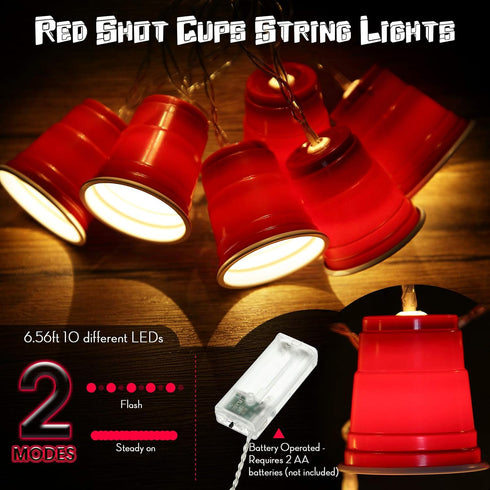 6.56FT Supplies(Red,2 Pack) Hiboom Red Cup String Lights, Mini Flip Cup LED Fairy Lights Battery Operated, Graduation